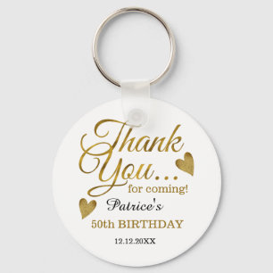 Trendy Black Gold 50th Birthday Thank You Favour Key Ring