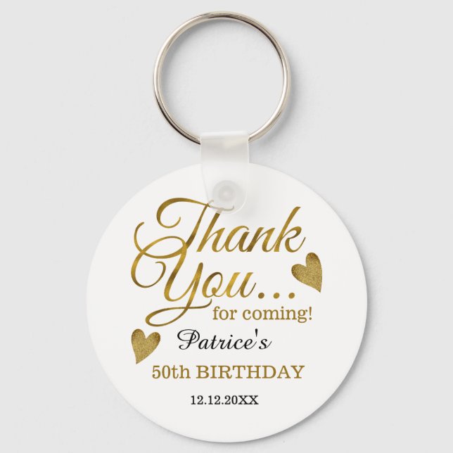 Trendy Black Gold 50th Birthday Thank You Favour   Key Ring (Front)