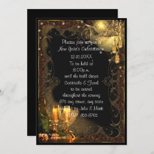 Trendy Black Gold Champagne New Year's Party Invitation
