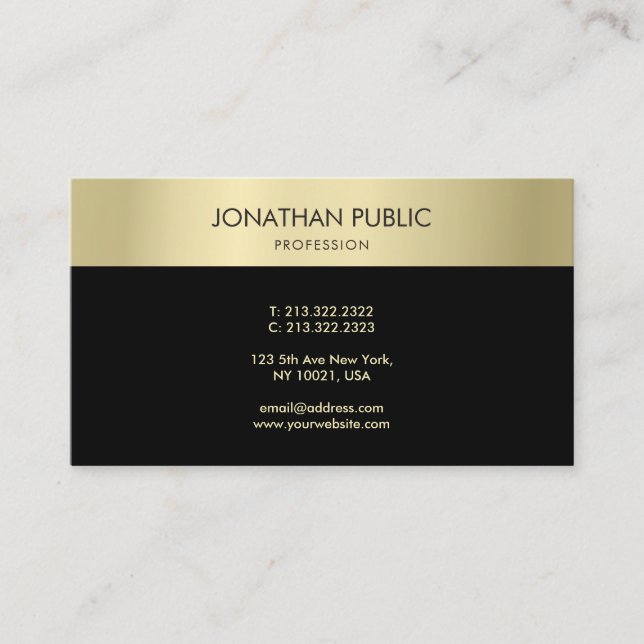 Trendy Black Gold Elegant Simple Template Modern Business Card (Front)