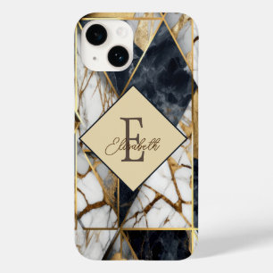 Trendy Black Gold Geometric Marble Monogram  Case-Mate iPhone 14 Case