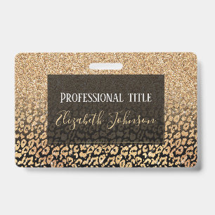 Trendy Black Gold Glitter Leopard Ombre ID Badge
