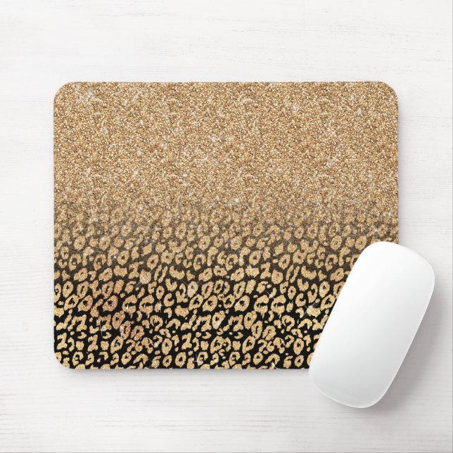 Trendy Black Gold Glitter Leopard Ombre Mouse Pad (With Mouse)