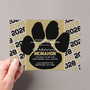 Trendy Black & Gold Graduation Pawprint Clear Acrylic Invitations