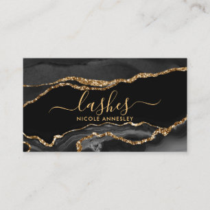 Trendy Black Gold Marble Eyelash Beauty Specialist Business Card