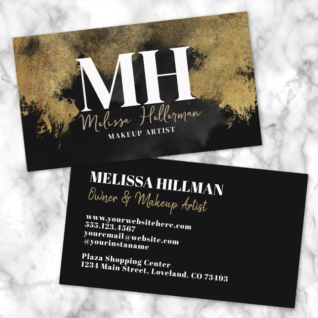 Trendy Black Gold Monogram Business Card (Trendy Black Gold Monogram Business Card)