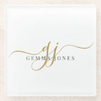 Trendy Black Gold Monogram Initial Script Name