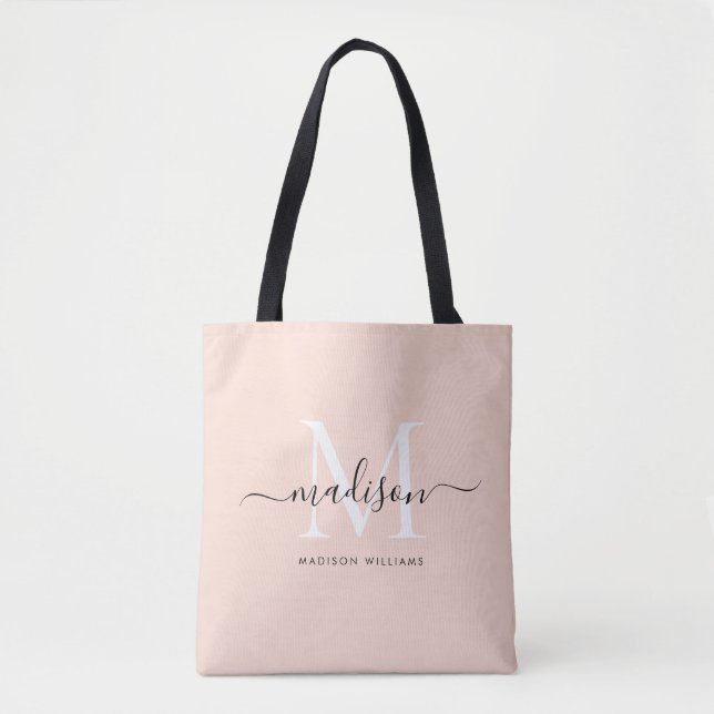 Trendy Black Gold Monogram Initial Script Name Tot Tote Bag (Front)