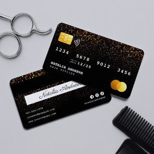 Trendy Black Gold Sparkle Hairdresser Credit Card