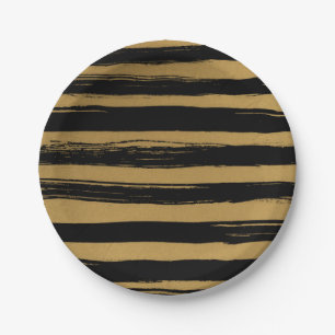Trendy Black & Gold Striped Paper Plate