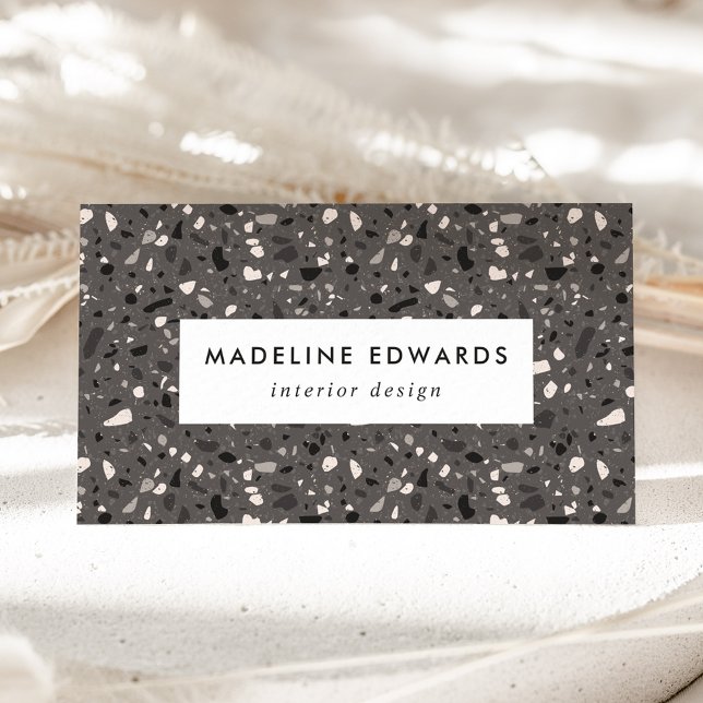 Trendy Black Gray & Cream Terrazzo Business Card (Creator Uploaded)