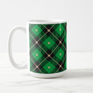 Trendy Black Green Plaid Pattern Coffee Mug