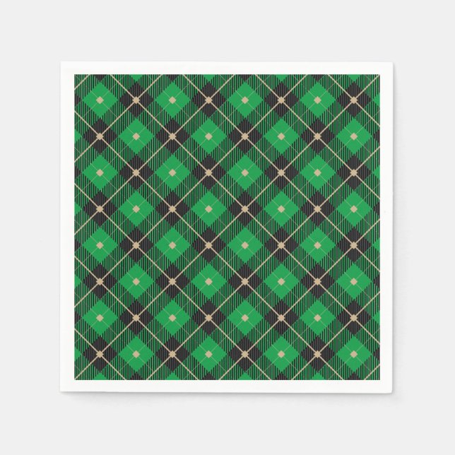 Trendy Black Green Plaid Pattern Napkin (Front)