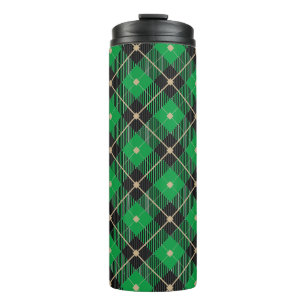 Trendy Black Green Plaid Pattern Thermal Tumbler