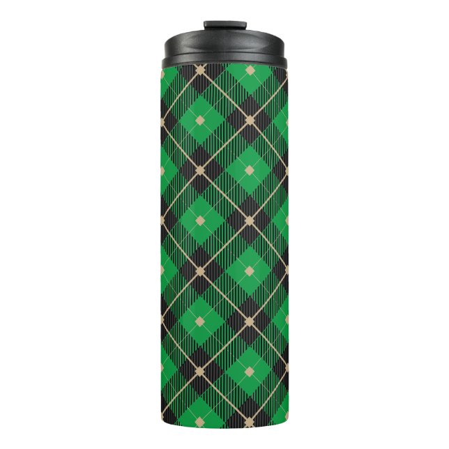Trendy Black Green  Plaid Pattern Thermal Tumbler (Front)