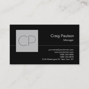 Trendy Black Grey Chic Monogram Business Card