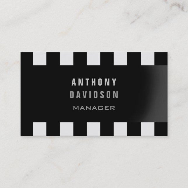 Trendy Black Grey Pattern Striped Business Card (Front)