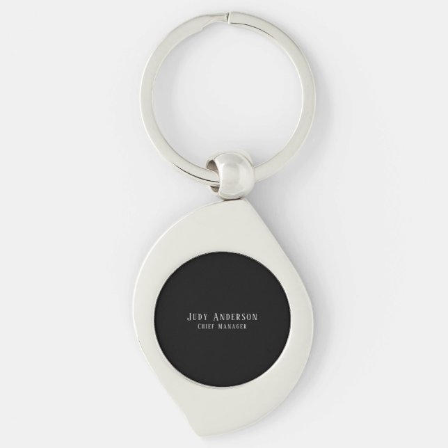 Trendy Black Grey Professional Plain Serif Font Key Ring (Front)
