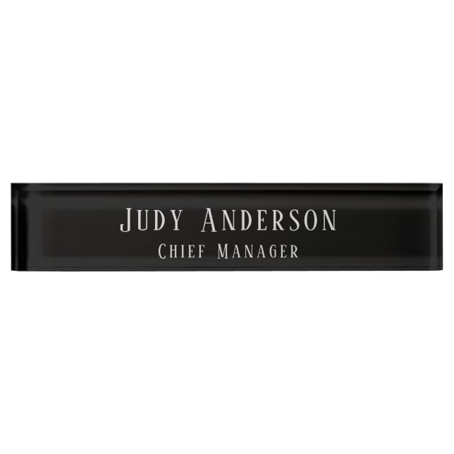 Trendy Black Grey Professional Plain Serif Font Nameplate (Front)