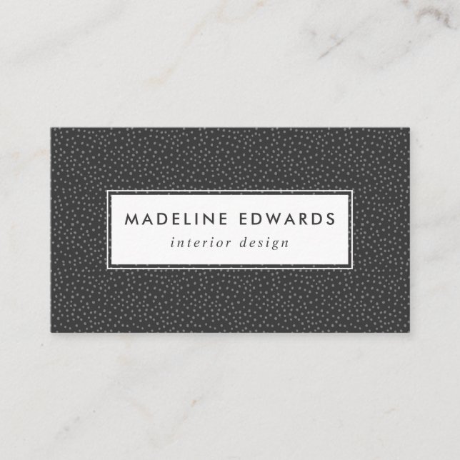 Trendy Black & Grey Tiny Dot Pattern Business Card (Front)