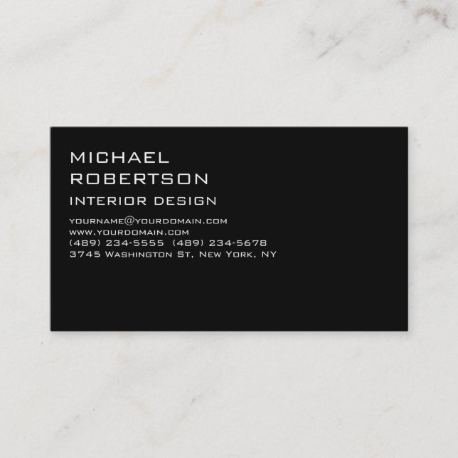 Trendy Black Interior Designer Business Card (Front)