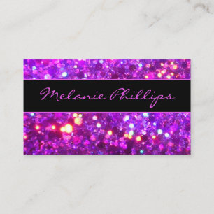 Trendy Black & Lavender Pink Chunky Glitter Business Card