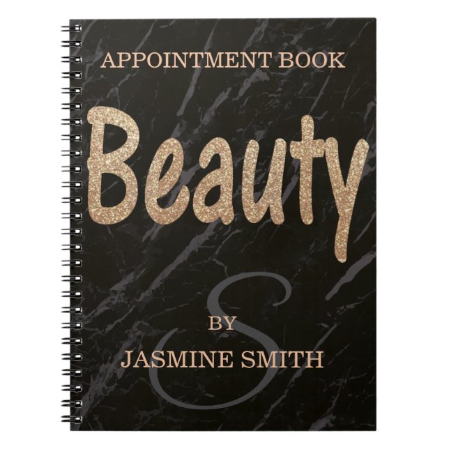 Trendy Black Marble Beauty Champagne Glitter Notebook (Front)
