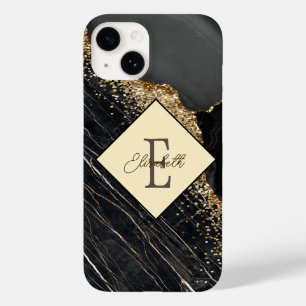 Trendy Black Marble,Gold Sequins Monogram  Case-Mate iPhone 14 Case