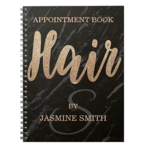 Trendy Black Marble Hair Champagne Glitter Notebook
