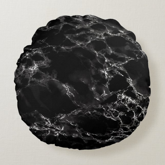 Trendy Black Marble Stone Round Cushion (Front)