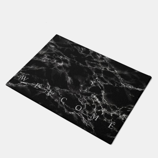 Trendy Black Marble Stone - Welcome Doormat (Angled)