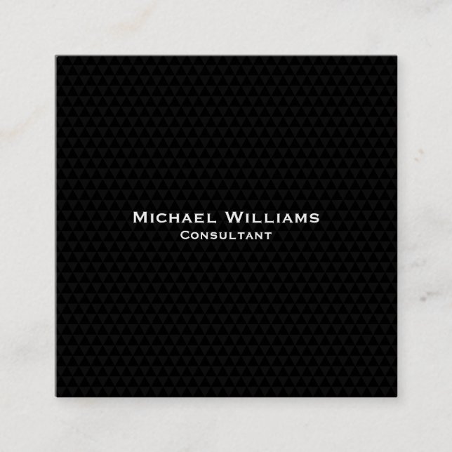 Trendy Black Modern Geometric Pattern Professional Square Business Card (Front)