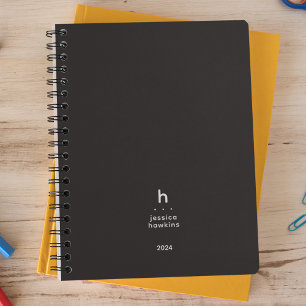 Trendy Black Noir Modern Monogram Weekly Planner