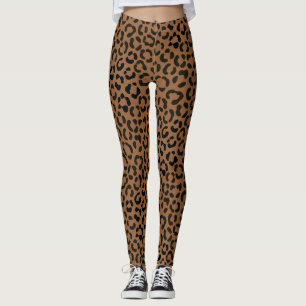 Trendy Black on Tan Leopard Print Pattern Leggings