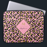 Trendy Black Pink and Gold Leopard Print |Monogram Laptop Sleeve<br><div class="desc">Trendy Black Pink and Gold Leopard Print |Monogram design,  The template is set up for you to add you name and initial to. If you would like to change the colour or style of the font click customise further at the end of the template.</div>