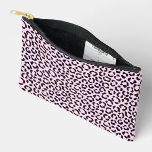 Trendy Black & Pink Leopard Fur Effect Rpt Pattern Accessory Pouch