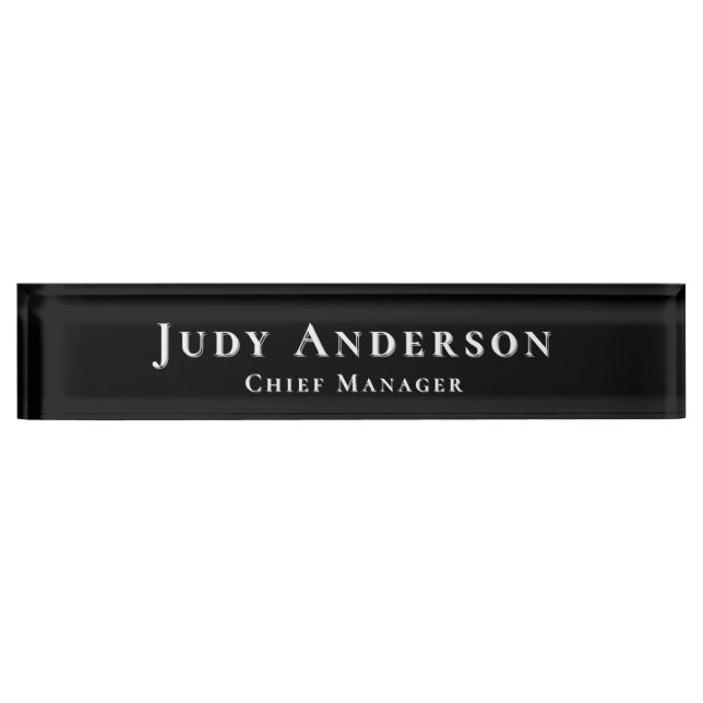 Trendy Black Professional Plain Modern Elegant Nameplate (Front)