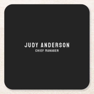 Trendy Black Professional Plain Modern Elegant Square Paper Coaster