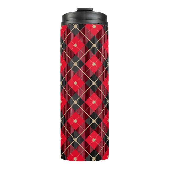 Trendy Black Red Plaid Pattern Thermal Tumbler (Front)