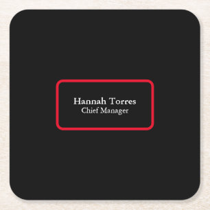 Trendy Black & Red Plain Creative Modern Square Paper Coaster
