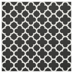 Trendy Black Retro Chic Quatrefoil Trellis Pattern Fabric