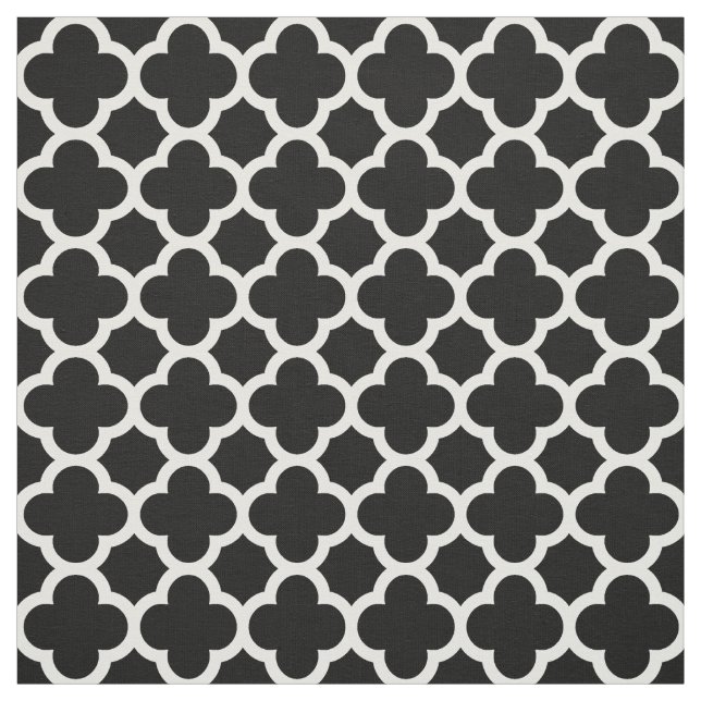 Trendy Black Retro Chic Quatrefoil Trellis Pattern Fabric (Swatch)
