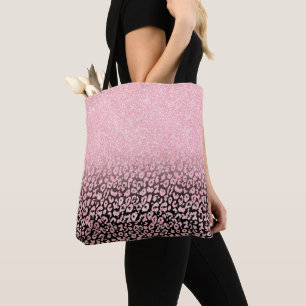 Trendy Black Rose Gold Glitter Leopard Ombre Tote Bag