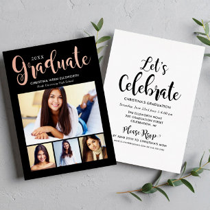 Trendy Black Rose Gold Graduate Multi Photo
