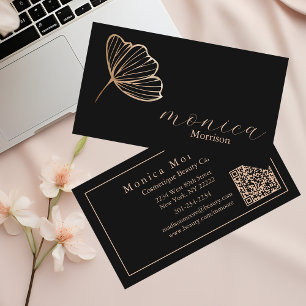 Trendy Black & Rose Gold Hairstylist QR Code Business Card