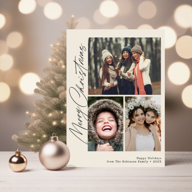 trendy black script merry christmas  holiday card (Creator Uploaded)