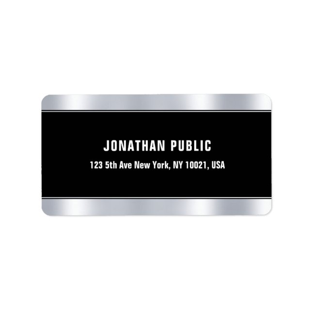 Trendy Black Silver Template Elegant Address Label (Front)