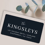 Trendy Black Stylish Modern Bold Typograhy Name Label<br><div class="desc">A stylish,  trendy modern holiday return address label with your surname featured in classic typography paired with handwritten script in white a gorgeous dark blue off black feature colour. A striking minimal design to stand out from the crowd this christmas season!</div>