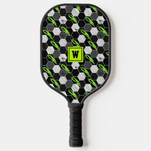 Trendy Black & White Abstract Geometric Soccer Pickleball Paddle