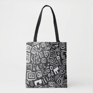 Trendy Black & White Abstract Pattern Tote Bag
